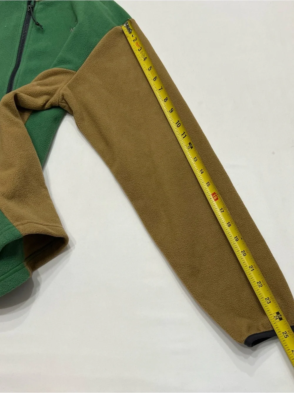 The North Face Full Zip Fleece Sweater Green Tan Color Block Men's Size Small